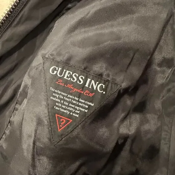 Black Guess Hooded Puffer Jacket with silver zippers - Picture 6 of 8